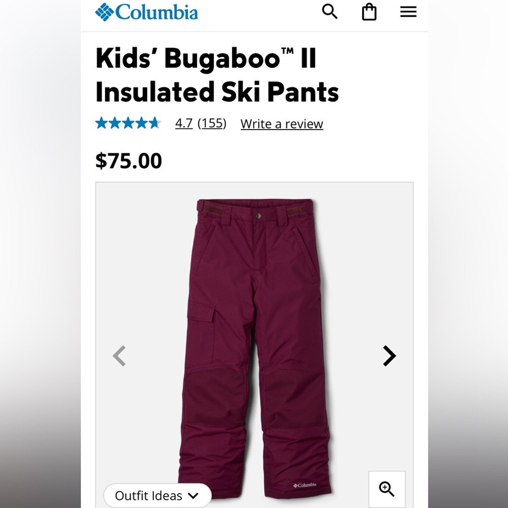 XXS Columbia girls ski pants